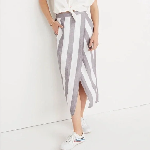 Madewell gray and white stripped overlay linen skirt - Picture 1 of 4